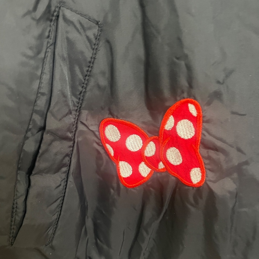 Disney Mickey & Minnie Varsity Bomber Jacket Black Snap Button Patch Coat - Picture 8 of 11